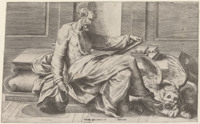 Saint Marc écrivant ses évangiles - Giulio Bonasone after Perino del Vaga