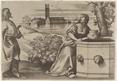 Le Christ et la Samaritaine - Giulio Campagnola