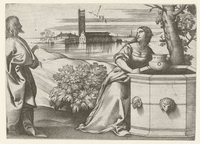 Christ parlant avec la femme samaritaine au puits - Giulio Campagnola