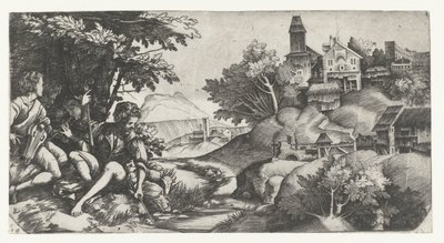 Bergers jouant de la musique dans un paysage - Giulio Campagnola