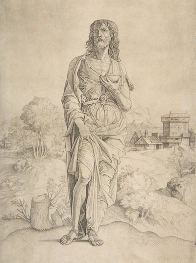 Saint Jean-Baptiste debout dans un paysage, figures et bâtiments en arrière-plan, vers 1505-10 - Giulio Campagnola