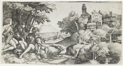 Bergers dans un paysage, c. 1517-1518 - Giulio Campagnola