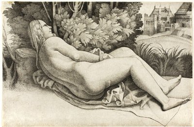 Femme allongée dans un paysage - Giulio Campagnola