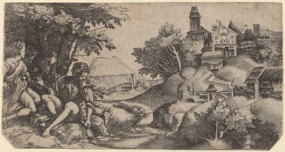 Bergers dans un paysage - Giulio Campagnola and Domenico Campagnola