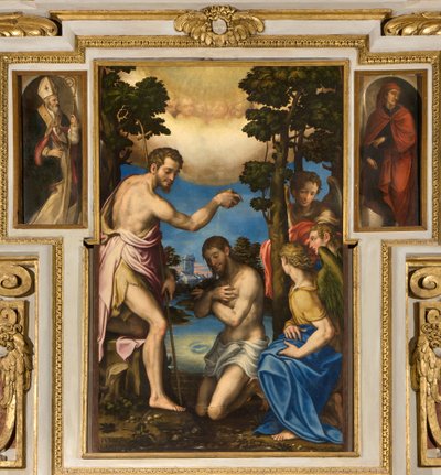 Chapelle de Notre-Dame du Peuple, Première travée côté sud, Giulio Campi, Baptême du Christ 1569, Sur les côtés Sant