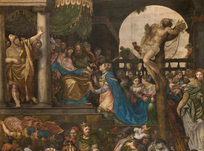 Mur en face de la contre-façade du transept sud, Giuseppe Campi, Triomphe de Mardochée 1567, (détail) - Giulio Campi
