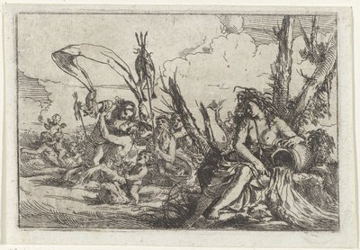 Eau Naiade avec cruche et tritons Les quatre éléments (titre de la série) - Giulio Carpioni (I)