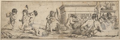 Bacchanale avec des satyres et des putti, une figure masculine nue allongée devant, 1633-78 - Giulio Carpioni