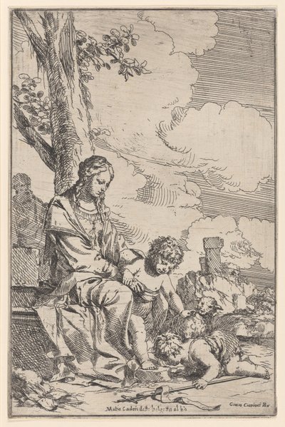 La Sainte Famille avec le jeune Saint Jean embrassant les pieds du Christ - Giulio Carpioni