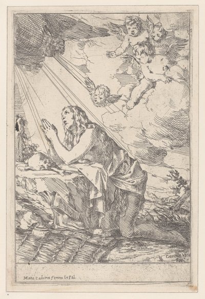 La pénitente Sainte Marie-Madeleine, agenouillée devant un crâne et des os, 1640-60 - Giulio Carpioni