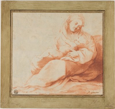 Madone et enfant assis sur le sol - Giulio Cesare Amidano
