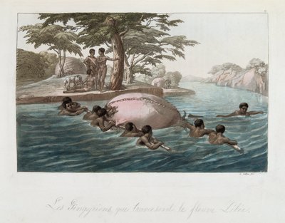 Résidents de Zanzibar traversant la rivière Lebee à la nage - dans "Le costume ancien et moderne" par Ferrario, éd. Milan - Giulio Ferrario