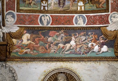 Camera delle Aquile, détail de la frise représentant la bataille entre les Grecs et les Amazones, 1528 (fresque) - Giulio Romano
