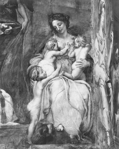 Charité, une des deux Vertus entourant le Pape Saint Urbain Ier (d.230) Chambres de Raphaël (détail) - Giulio Romano