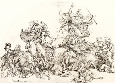 Diomède, blessé par Pandarus, est réconforté par Pallas Athéna - Giulio Romano