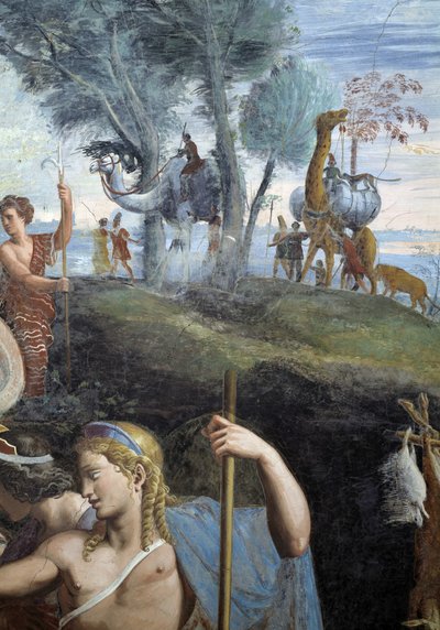 Banquet noble (mur sud), détail : chameaux et girafe - Giulio Romano