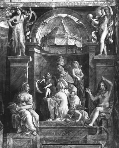 Le Pape Léon Ier le Grand (c.390-461) entre deux Vertus, Chambres de Raphaël - Giulio Romano