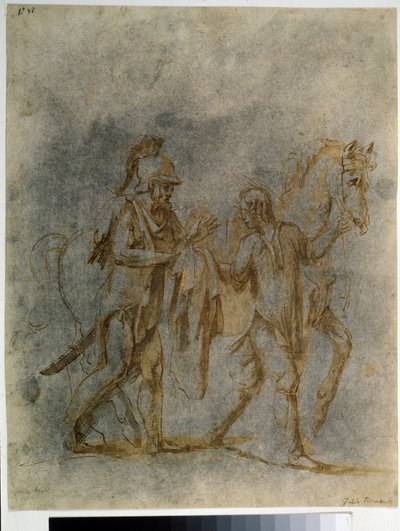 Saint Martin et le mendiant, aquarelle et encre de Giulio Pippi de