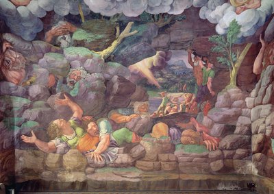 Sala dei Giganti, détail de la destruction des géants par les éclairs de Jupiter, 1536 (détail) - Giulio Romano