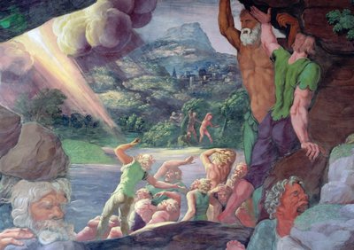 Sala dei Giganti, détail de la destruction des géants par les éclairs de Jupiter, 1536 (détail) - Giulio Romano