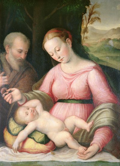 La Sainte Famille dans un paysage montagneux - Giulio Romano