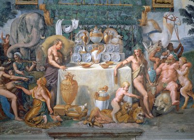 Le noble banquet célébrant le mariage de Cupidon et Psyché, détail (1528) - Giulio Romano