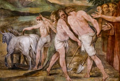 Romulus trace la ligne de démarcation autour de la future ville de Rome (détail) - Giuseppe Cesari