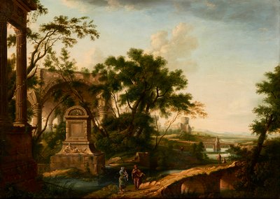 Paysage classique avec des figures près de ruines - Giuseppe (manner of) Zais