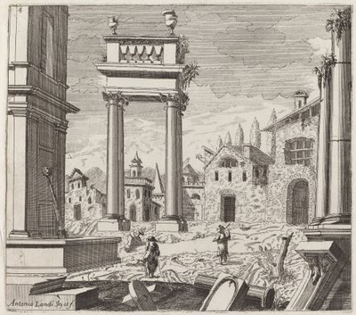 Fantaisie Architecturale avec Ruines Classiques et Bâtiments Vernaculaires - Giuseppe Antonio Landi