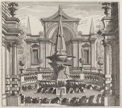 Jardin fantastique avec une fontaine et un pavillon de jardin - Giuseppe Antonio Landi