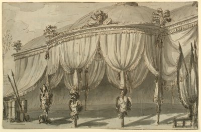 Décor de scène, un pavillon avec des trophées de guerre - Giuseppe Barberi