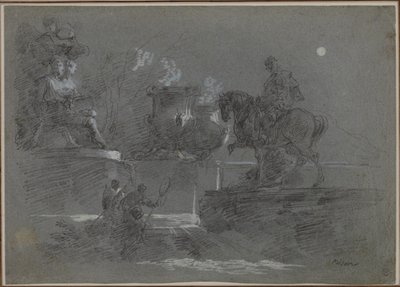Sculpture monumentale dans un parc au clair de lune - Giuseppe Bernardino Bison