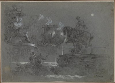 Sculpture monumentale dans un parc au clair de lune, vers 1842 - Giuseppe Bernardino Bison