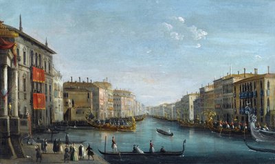 Vue du Grand Canal depuis le palais Balbi, vers le pont du Rialto, avec une régate - Giuseppe Bernardino Bison