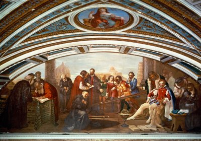 Galileo Galilei démontrant la loi de la gravité en présence de Giovanni De