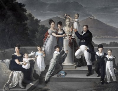 (Famille du roi François Ier des Deux-Siciles). De gauche à droite : Maria Isabella di Borbone-Espagne (seconde épouse de François Ier), Maria Carolina Ferdinanda, Maria Antonietta Grande-Duchesse de Toscane, Luisa Carlotta, Maria Cristina Reine d