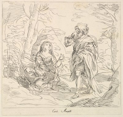 Femme assise et homme barbu dans un paysage - Giuseppe Canale