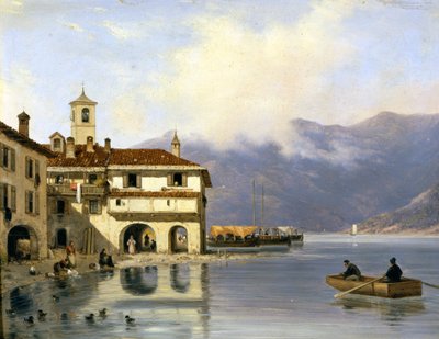 Côme. Rive et port de Menaggio (1850). Menaggio (Côme) - Giuseppe Canella