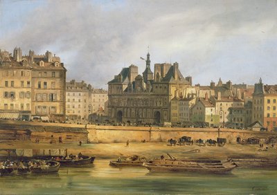 Hôtel de Ville et quai, Paris, 1828 - Giuseppe Canella