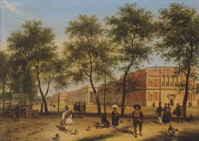 Vue présumée du Paseo del Prado avec le Musée du Prado, Madrid, 1827 - Giuseppe Canella
