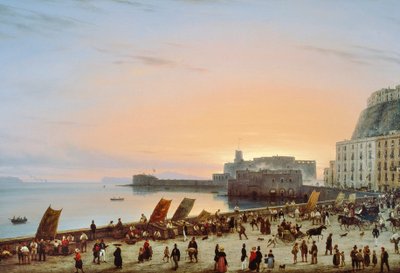 Coucher de soleil sur le front de mer napolitain - Giuseppe Canella