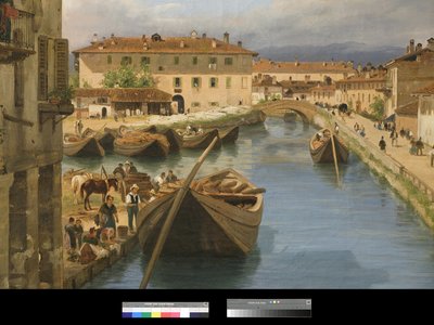 Vue du canal Naviglio depuis le pont San Marco à Milan, 1834 - Giuseppe Canella