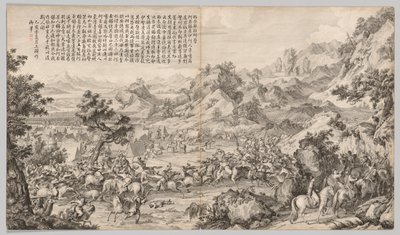 Attaque du camp à Gatan Ola : des scènes de bataille de la répression des rébellions..., c. 1765-1774 - Giuseppe Castiglione