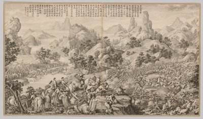 Percée du siège à Hesui : des scènes de bataille de la répression des rébellions dans les régions occidentales, avec des poèmes impériaux - Giuseppe Castiglione