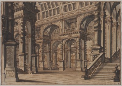 Salle voûtée monumentale avec escalier - Giuseppe Galli Bibiena