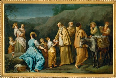 Religieux queteurs a qui une jeune fille donne des oefs - Mendicant friars to whom a little girl offers eggs … - Giuseppe Gambarini
