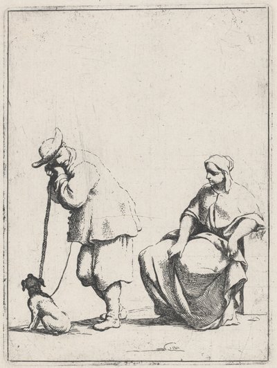Paysanne debout avec un chien et une femme assise - Giuseppe Maria Crespi