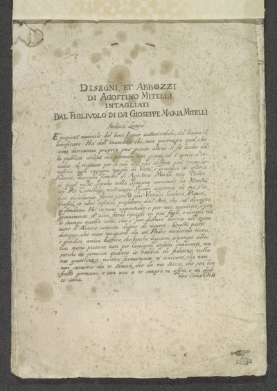Page de titre avec préface et dédicace - Giuseppe Maria Mitelli