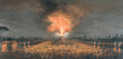 Fête nocturne avec volcan en éruption aux Cascine de Florence en l