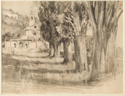 Paysage avec une église - Giuseppe Mentessi
